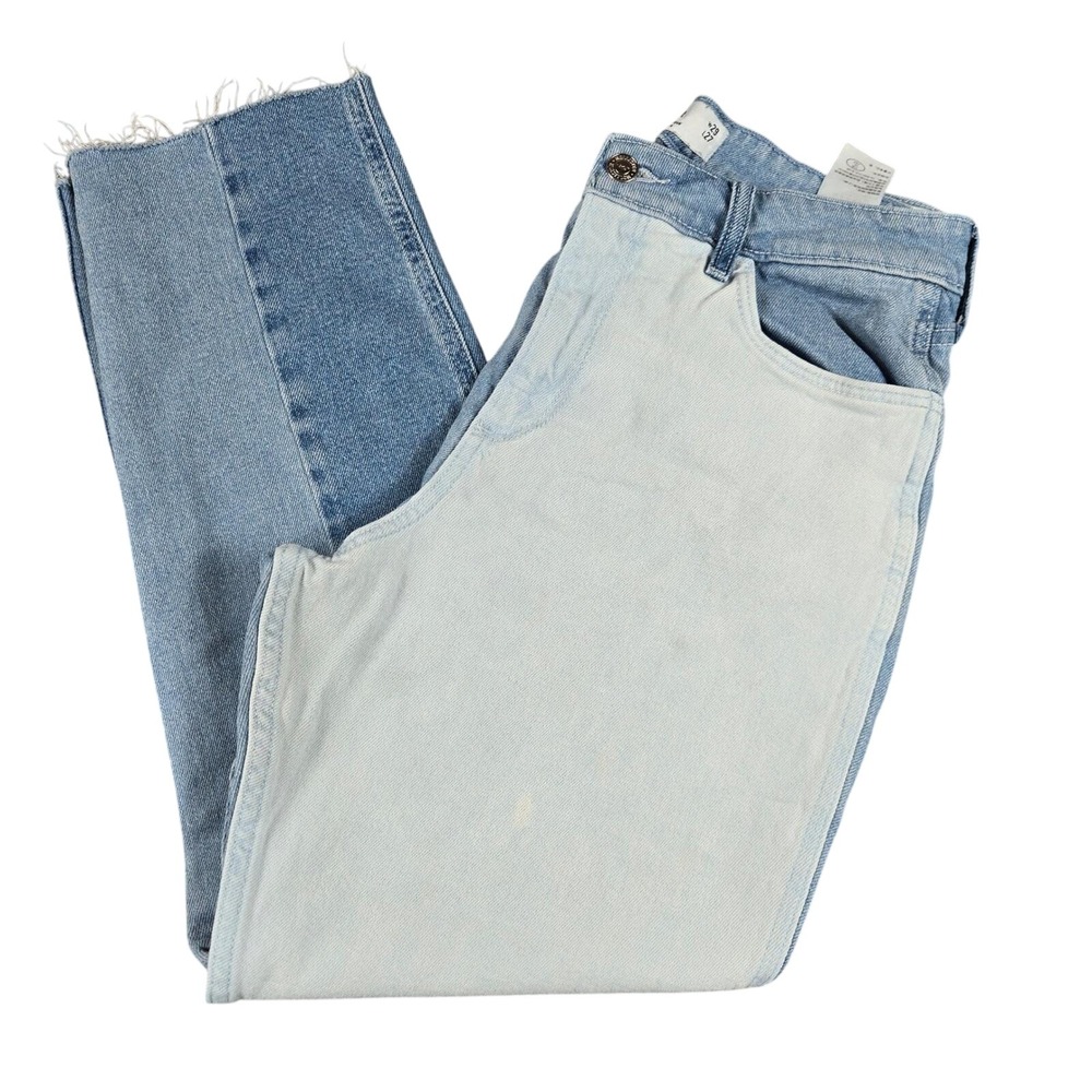 Hollister Curvy High-Rise Mom Jeans 9R W29 L27 Multi Tone Patchwork Blue Denim